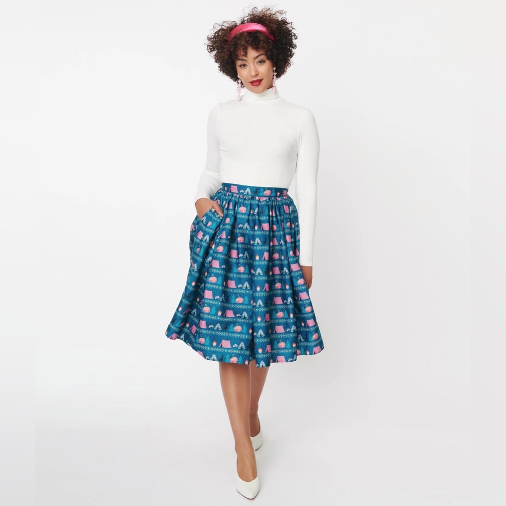 ModCloth Skirt medium camping tent teal pink